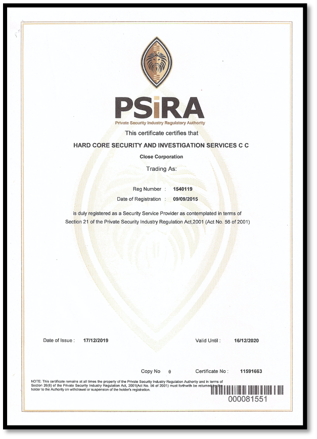 PSIRA Certificate